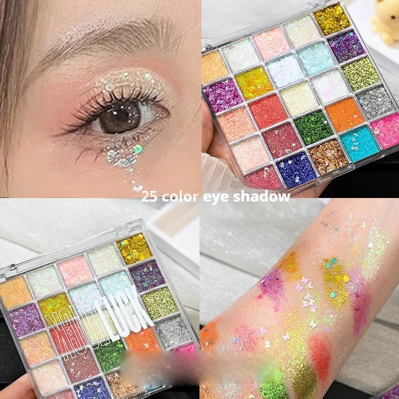 16 25 Eye Shadow Palette Vibrant Flash Gloss Multi-color Sequins Qme 25 color eye shadow