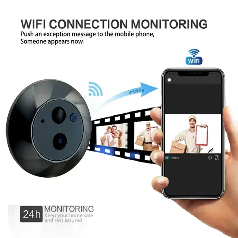 WiFi Door Peephole Viewer 4.3 IPS Screen Wireless Digital Door Bell Night Vision PIR Motion Detection for Home Security Qme