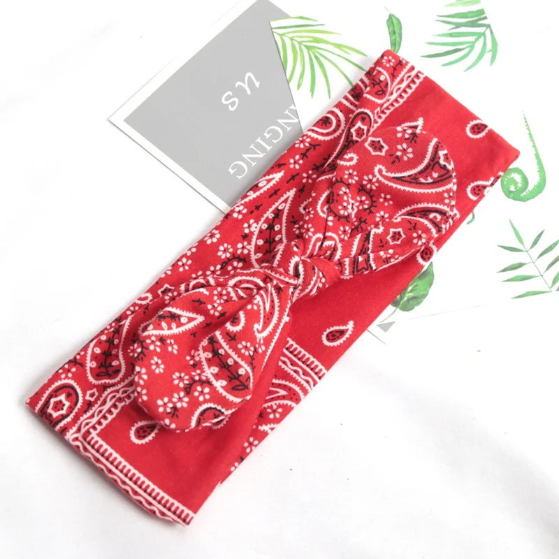 Vintage Soft Paisley Cashew Flowers Hair Bands Pilates Elastic Yoga Qme Red
