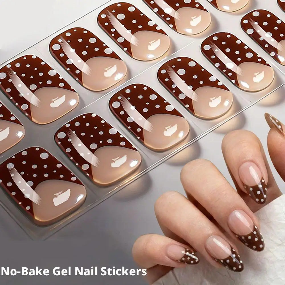 Semi Cured Gel Nail Strips Red Polka Dots Wraps Women UV Light Qme