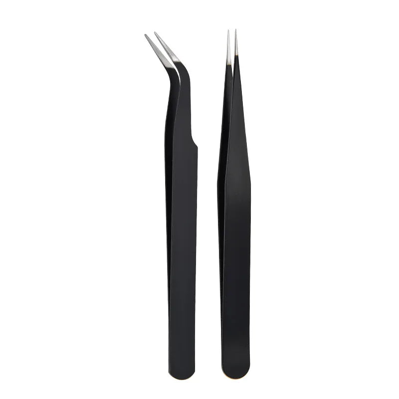 Stainless Steel Straight Curved Tweezers Colorful DIY Eyelash Tweezer Qme 2Pcs Black China Mainland