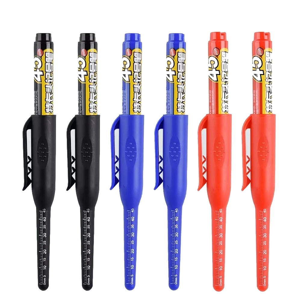 1-10Pcs Multi-Purpose 45mm Deep Drill Hole Long Nib Waterproof Marker Pens for Bathroom Woodworking Long Head Carpenter Pen Qme 2black 2blue 2red