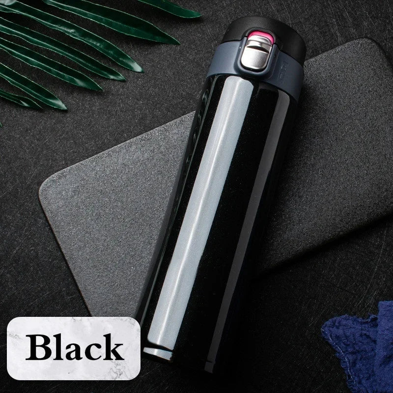 Stainless Steel Bouncing Cover Vacuum Flask Thermos Cup Coffee Tea Qme black 500ml
