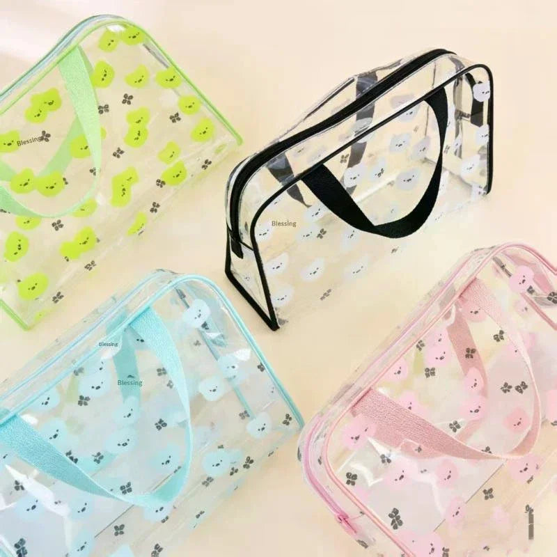 1Pcs Portable Cosmetic Organizer Large Capacity Transparent PVC Printed Toiletry Bag Travel Toiletry Make Up Bag Qme