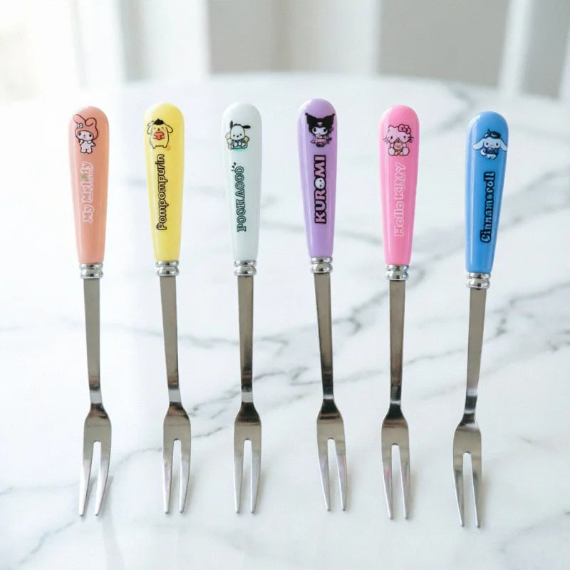 Hello Kitty Kuromi Fork Cute Cartoon-Style Stainless Steel Fruit Fork for Home Use Instagram-Worthy Set Qme