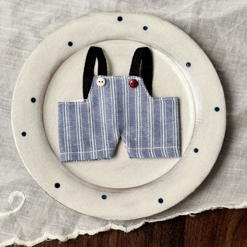 Suitable for 17cm labubu wearing retro striped overalls, cute changing clothes for dolls and dolls Qme Blue