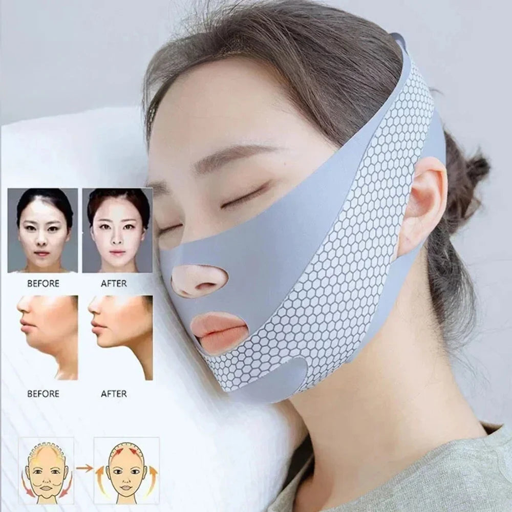 1pc V-Shape Face Sculpting Sleep Mask Breathable Elastic Lifting Tightening Mask Skin Care Slimming Strap Chin Up Mask Woman Qme