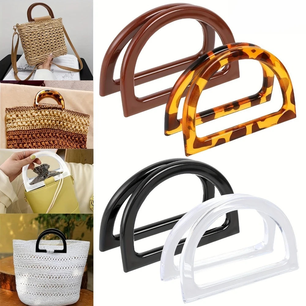 D-Ring Semi-Circle Handbag Handles - Faux Wood Grain Purse Handles For Tote Bag & Crochet DIY Purse Making Qme