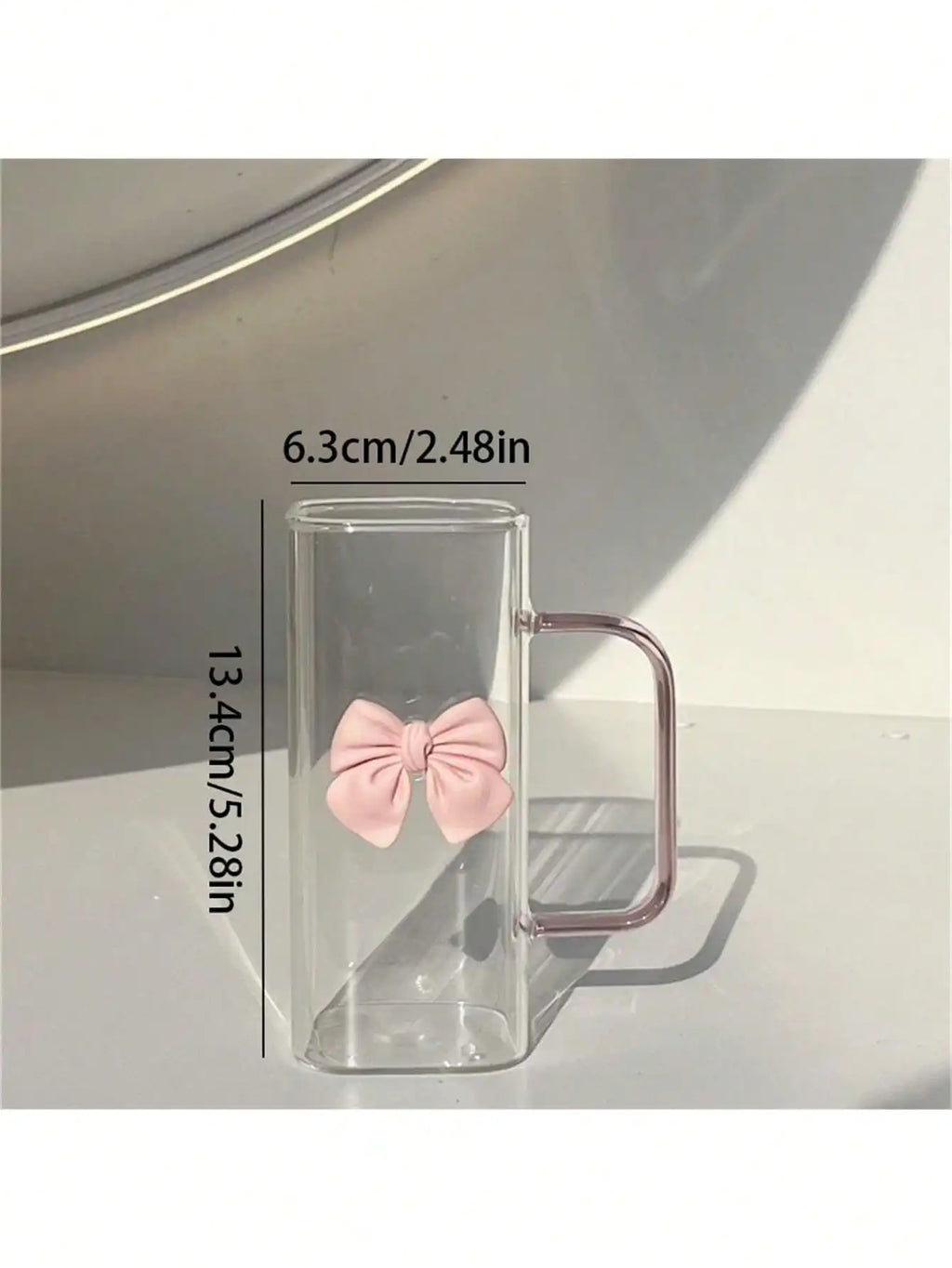 Pink Square Bowknot Glass Drinking Cup Without Straw Beautifully Qme