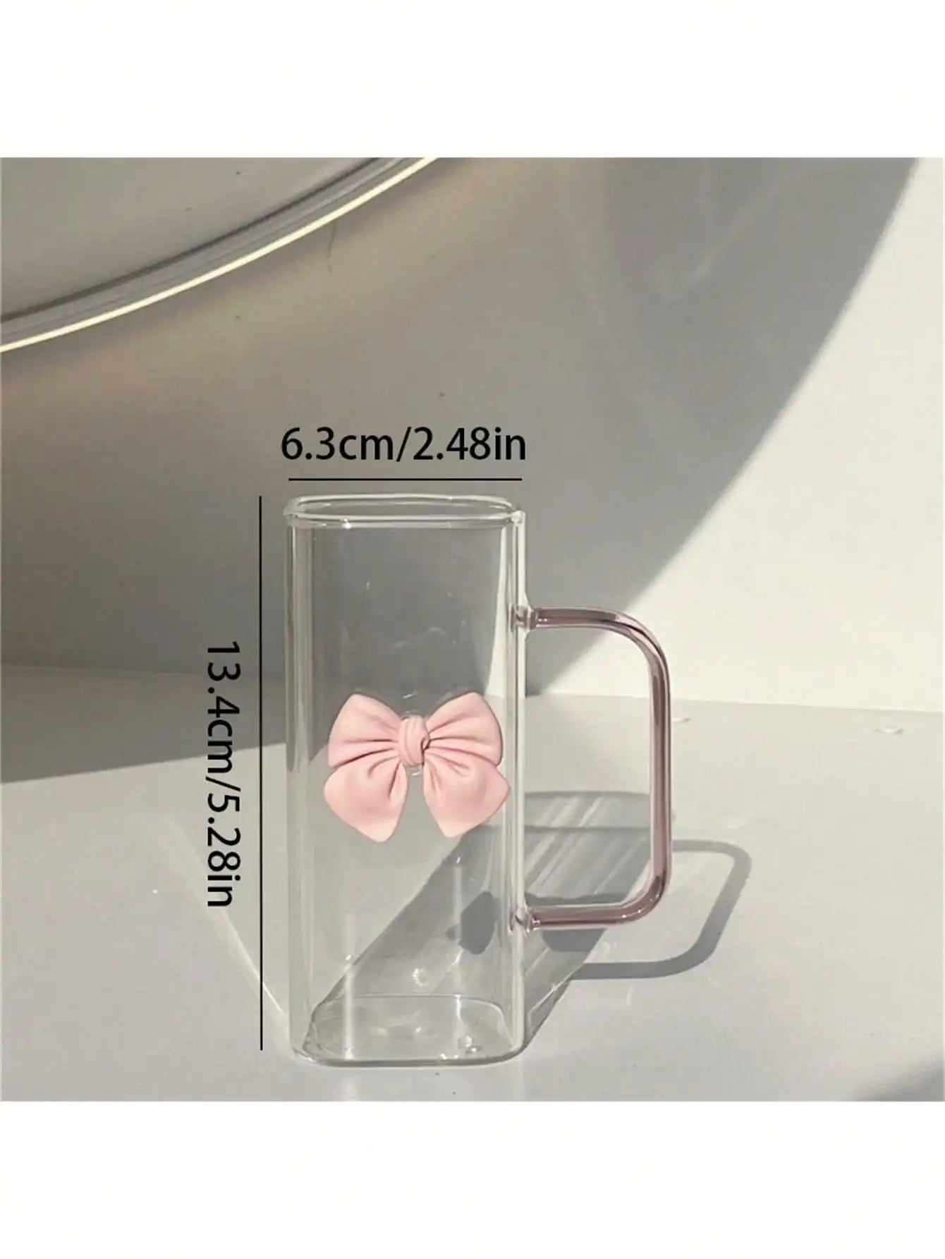 Pink Square Bowknot Glass Drinking Cup Without Straw Beautifully Qme