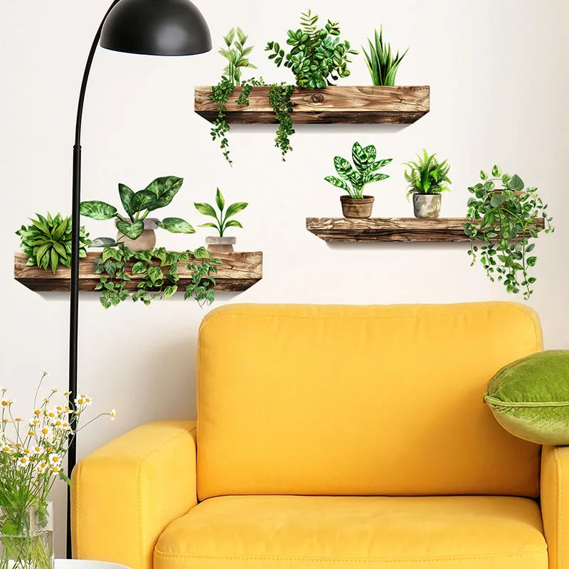 DIY Wall Art Creative Stickers Potted Plant Decals Self-adhesive Qme