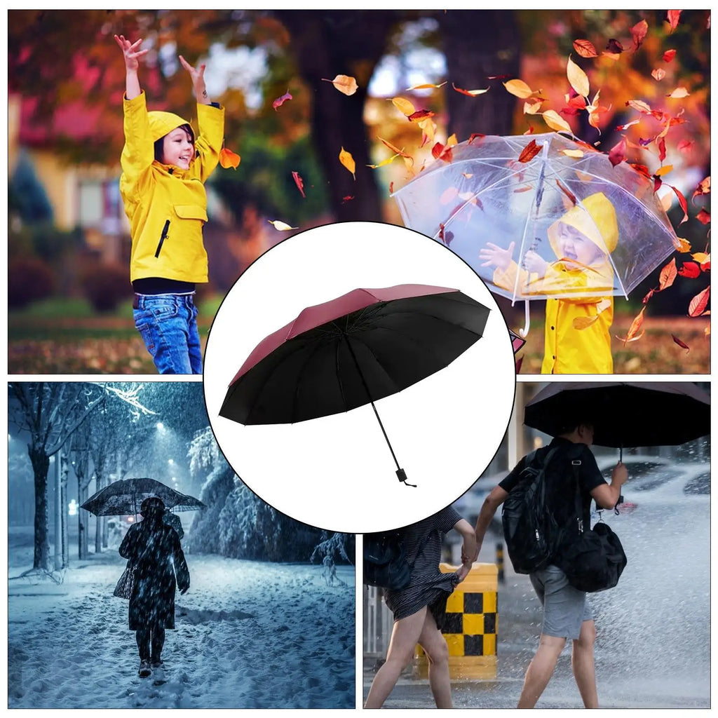 Umbrella Rain Parasol Heavy-duty Shade 12-Rib UV Large Lightweight Qme