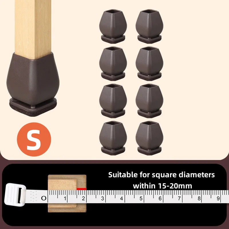 8/16PCS Chair Leg Protector TPE Diagonal Leg Table and Chair Floor Protection with Felt Furniture Leg Cover Furniture Sliders Qme Square Brown S 16pcs