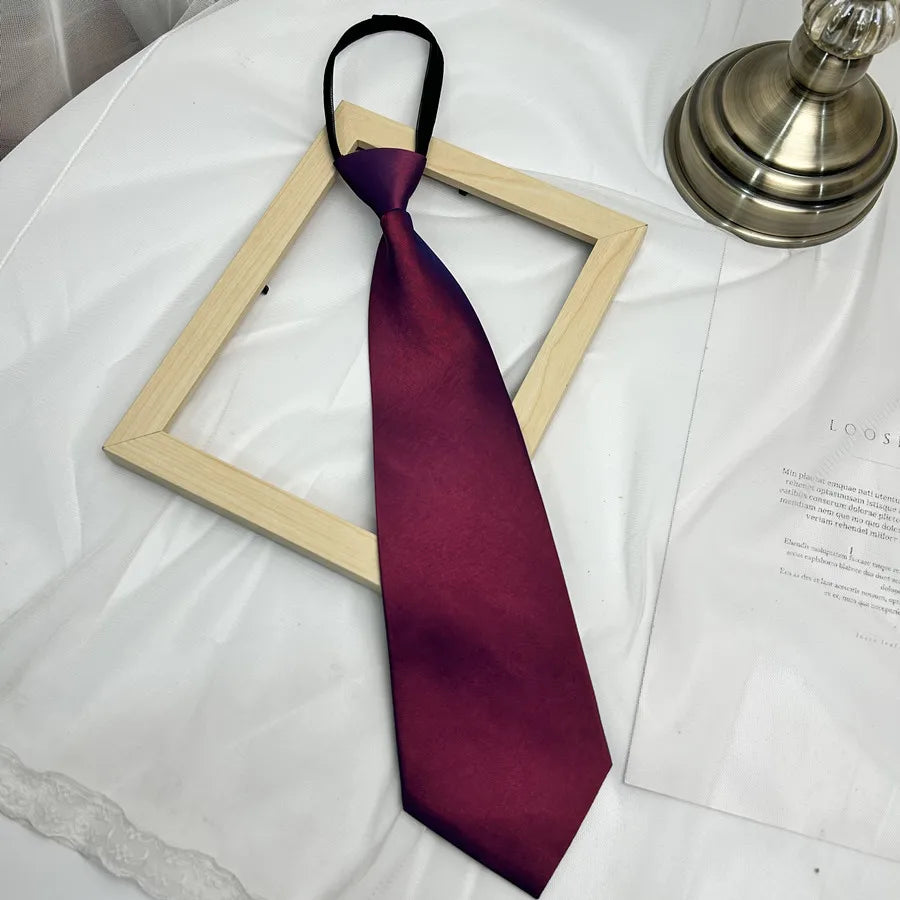 Solid Color Bright Color Tie Zipper Tie Short Style Convenient Uniform Accessories College Style Daily Tie Multi-color Tie Qme POLYESTER Red1
