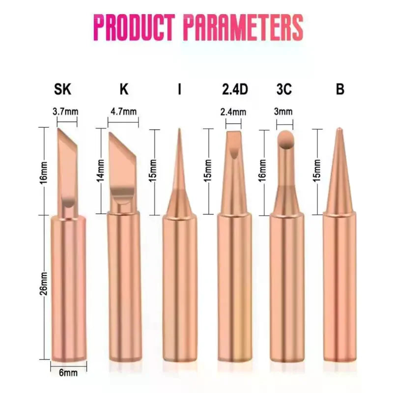 5Pcs 6Pcs 900M T Soldering Tip Pure Copper Replacement For 936 937 938 Station Tool Qme