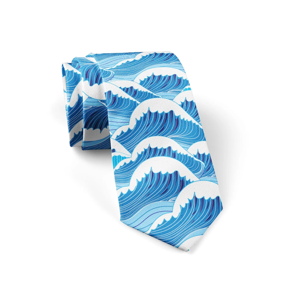 Fashionable Ukiyo-e Wave Print Tie Funny Small Animal Polyester Qme style4