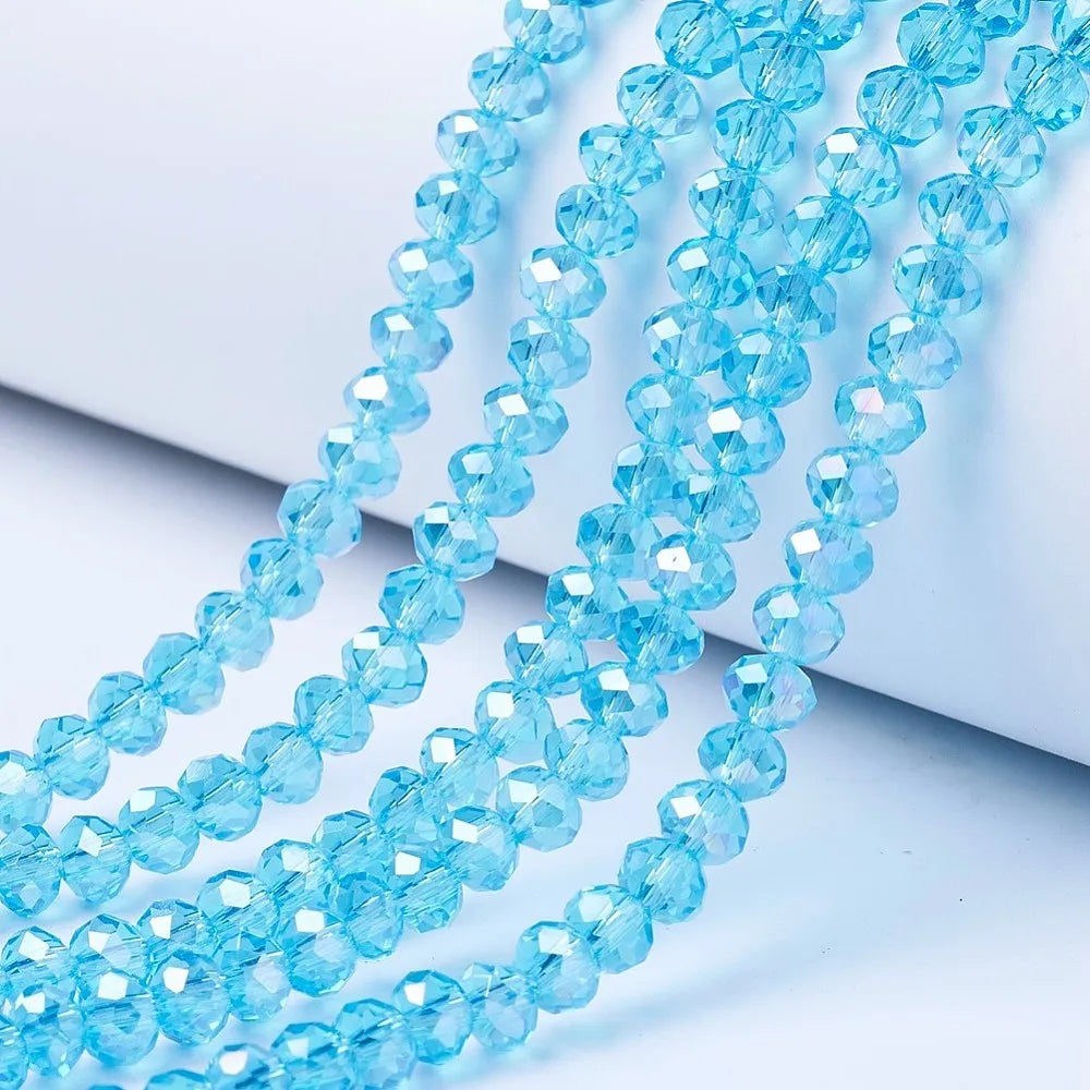 PandaHall 20strands glass Multicolor Beads AB Plated Faceted 8x6mm for DIY Jewelry Making Qme Deep Sky Blue