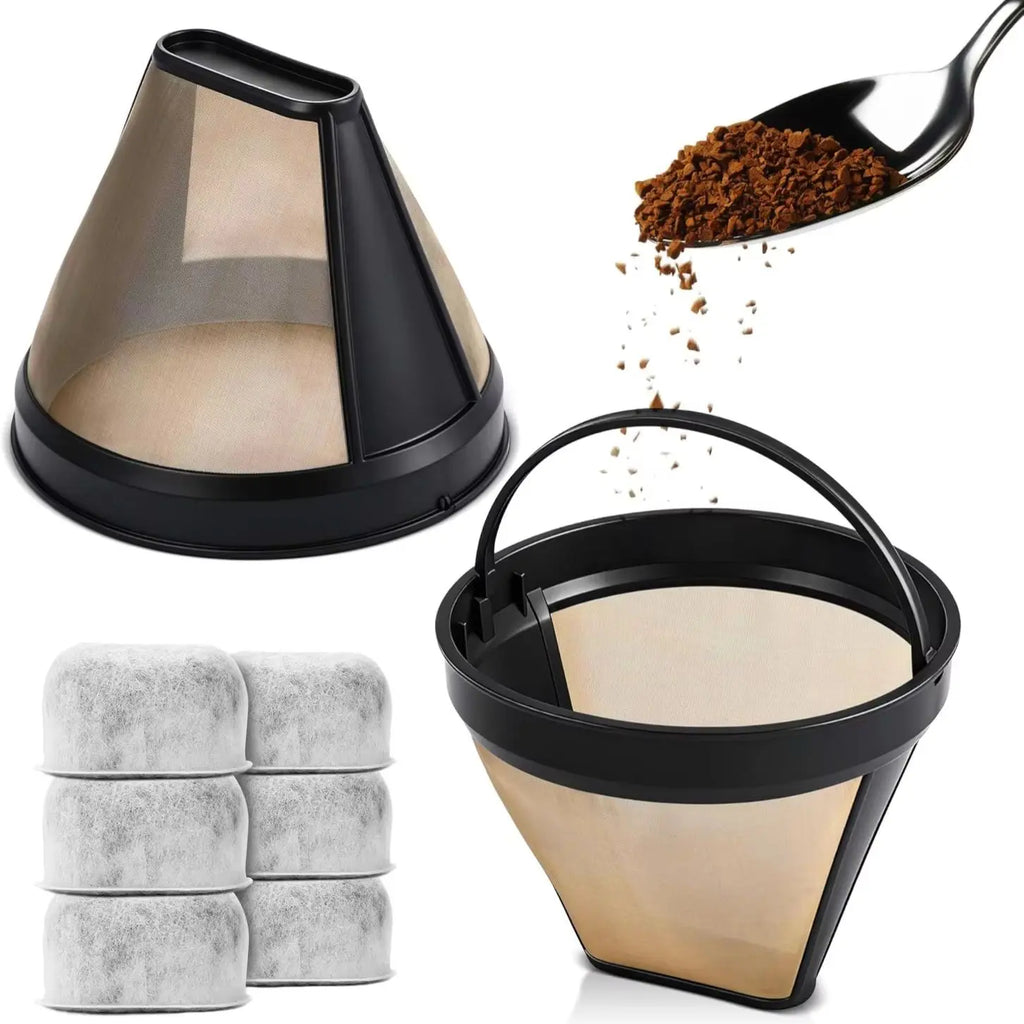 Coffee Filter Reusable Compatible Cuisinart Makers 12-14cup Charcoal Qme Set