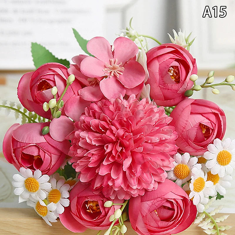 Artificial 1PC Flowers Wedding Home Bedroom Decoration Bridal Bouquet Garden Fake Silk Roses Hydrangeas Vase For Board Outdoors Qme style 21