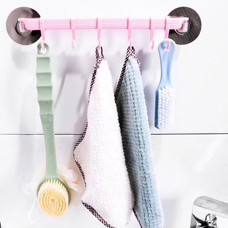 Blue White Pink Suction Cup Hook 6 Rows Kitchen Bathroom Corner Qme