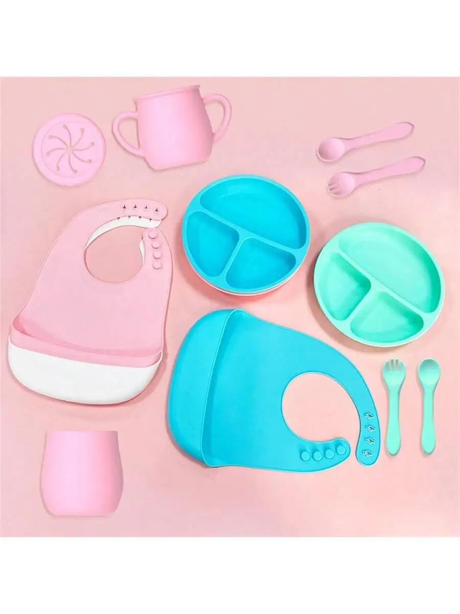 1 Round Dinner Plate Silicone Food Grade Feeding Tableware Drop-proof Qme