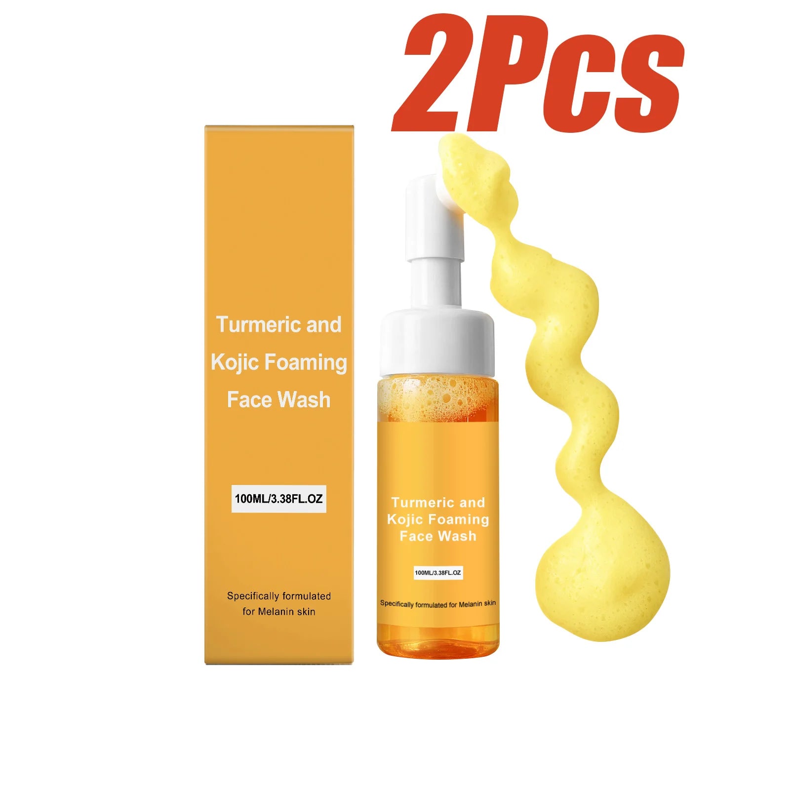 Turmeric & Kojic Acid Foaming Face Wash Brightening Oil Control Gentle Cleaning Face Daily Cleanser for Pore Care All Skin Types Qme 2Pcs