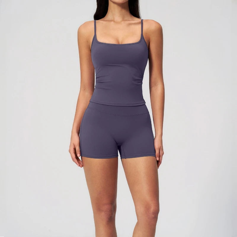 A NCLAGEN GYM Tank Top With Built-In Bra Women's Yoga Clothing Running Square Neck Fitness Vest Beautiful Back Sports Workout Qme
