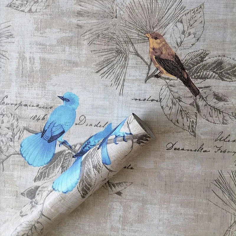 Vintage Newspaper Self Adhesive Wallpaper Vinyl Peel Stick Contact Qme Branch bird 10mx45cm