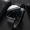 Fashionable Ultra Thin Men's Watch, Quartz Watch with Stainless Steel Mesh Bracelet for Business Men Qme Blue No
