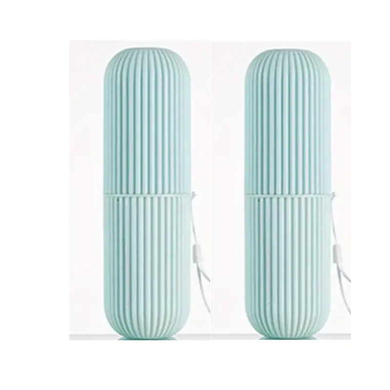 Portable Travel Toothbrush Box With Mouthwash Cup Convenient Brushing Cup And Toothwash Tooth Cylinder For Bathroom Essentials Qme 2PCS Green