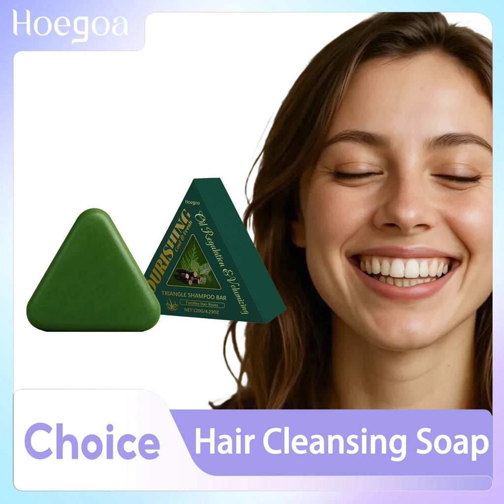 Nature Triangle Shampoo Bar Relieve Scalp Itching Refreshing Oil Control Remove Dandruff Improve Hair Loss Care Green Hair Soap Qme