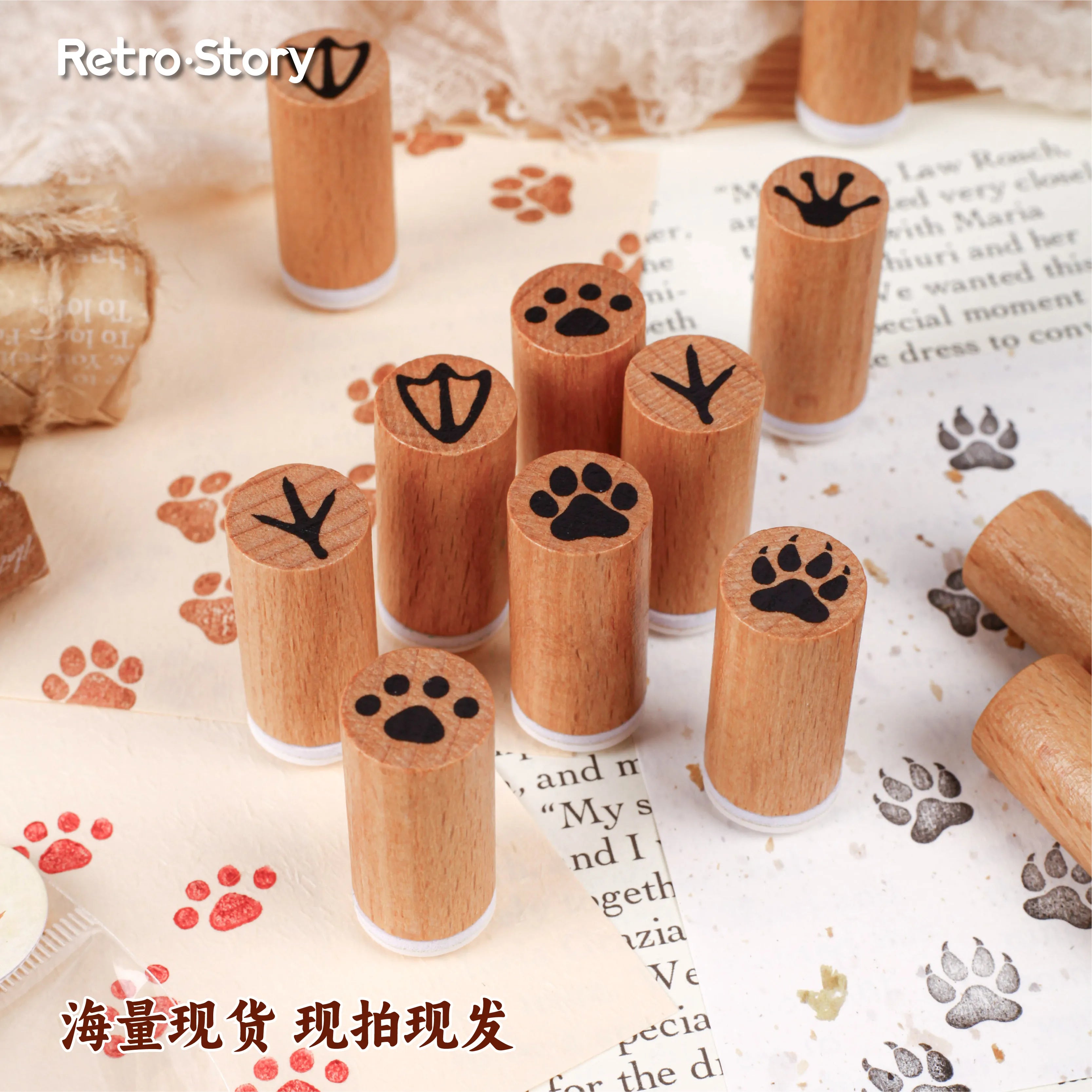 1 pc Vintage Pet Footprints Wooden Rubber Stamp Bottle Shape DIY Decor Scrapbooking Albums Wood Seal Daily Planner Stationery Qme
