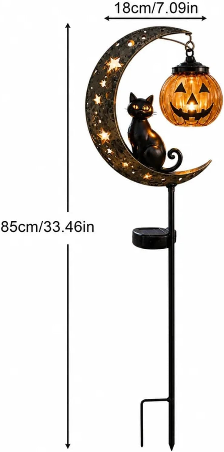 Halloween Black Cat Pumpkin Moon Garden Stake Light Solar Metal Pumpkin Stake Outdoor Garden Yard Decoration Qme