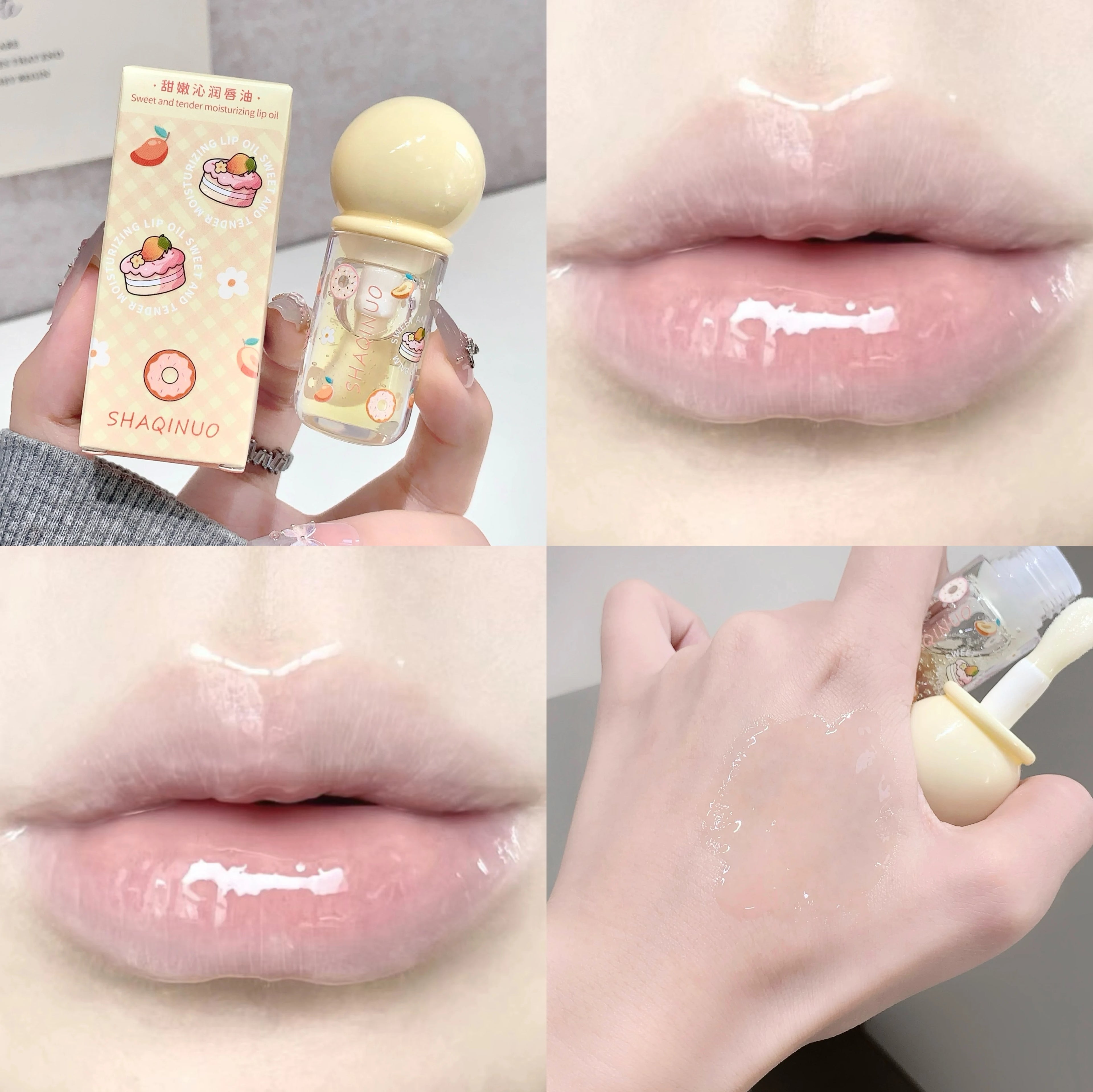 SHAQINUO Crystal Jelly Fruit Lip Oil Peach Grape Blueberry Hydrating Qme S9085-5