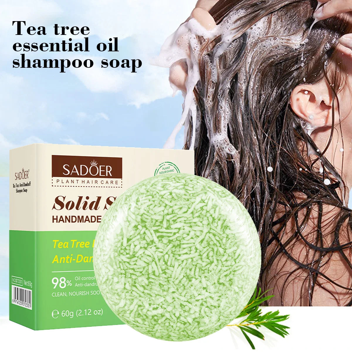 Tea Tree Essential Oil Solid Shampoo Bar Deeply Cleanses Nourishes Qme 60g
