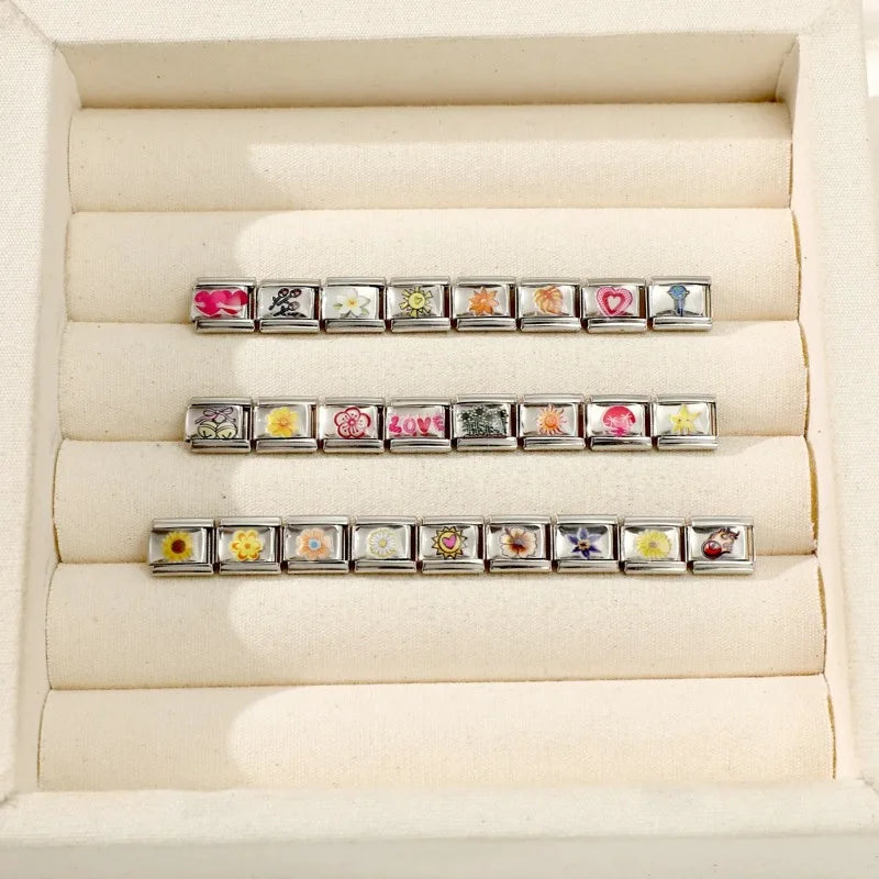 Design Colorful Earth Sun Sunflowers Stainless Steel Link fit 9mm Italian Flowers Series Jewelry Making DIY Charm Bracelet Gifts Qme