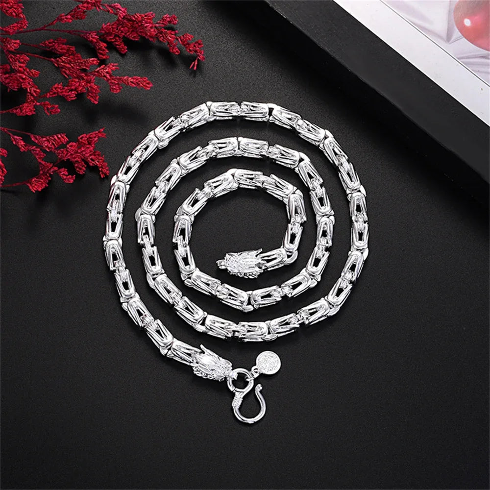 Popular Brands Solid Sterling Silver Lovely Necklace for Men 8MM Chain Round Faucet Dragon 60cm Fashion Jewelry Wedding Gifts Qme