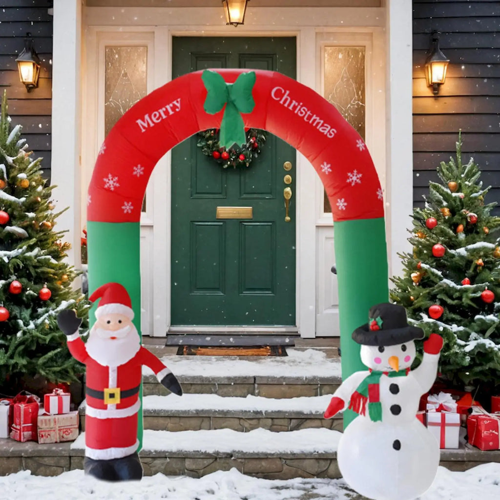 Merry Christmas Arch 7.87ft Santa Snowman Lighted Decoration Christmas Decor Arch Inflatables For Outdoor Garden Yard Pathway Qme