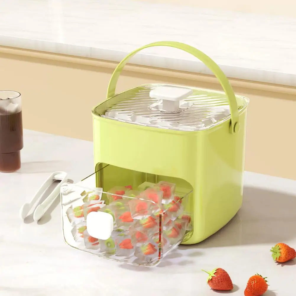 Ice Cube Tray Lid Bin Space-saving Small Bucket Tongs Easy Release Qme E