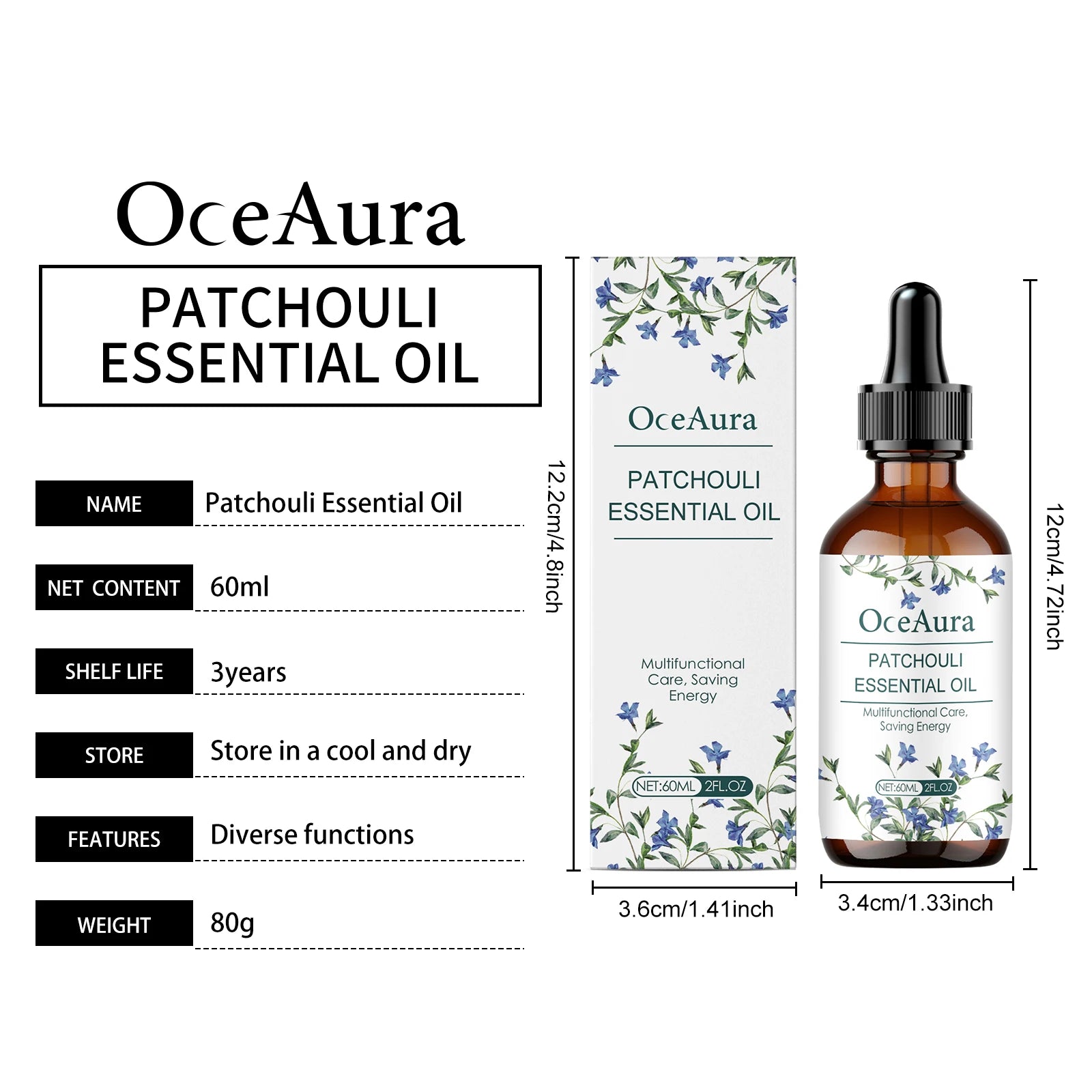 OceAura Patchouli Essential Oil for Skin Hair Care Deep Moisturizing Dryness Relieving Elasticity Boosting Gentle Body Care Oil Qme
