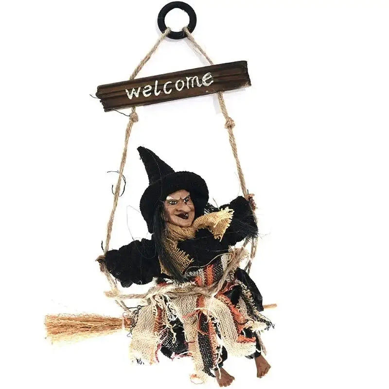 Witch Dolls Hanging Decor Ghost Witch Horror Scary Hanging Ghost Flying Witch Pendant Halloween DIY Party Ornaments Halloween Qme Black