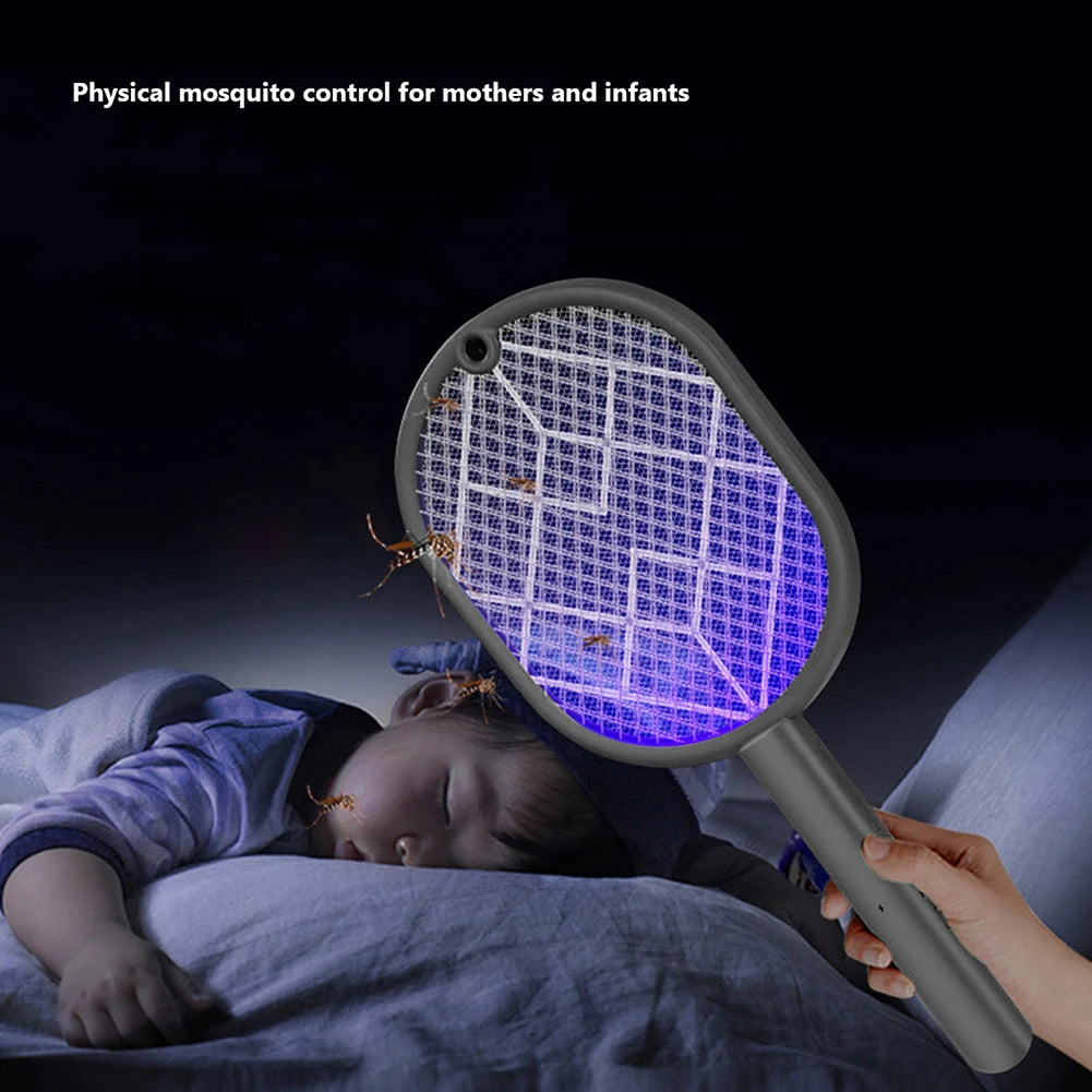2-in-1 Electric Fly Swatter Insect Killer USB Rechargeable Detachable Handheld Automatic Tapping Mode Indoor and Outdoor Qme