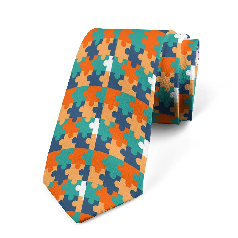 Puzzle Wide Polyester Shirt Suit Tie Men's Fashion Business Unisex Qme style7