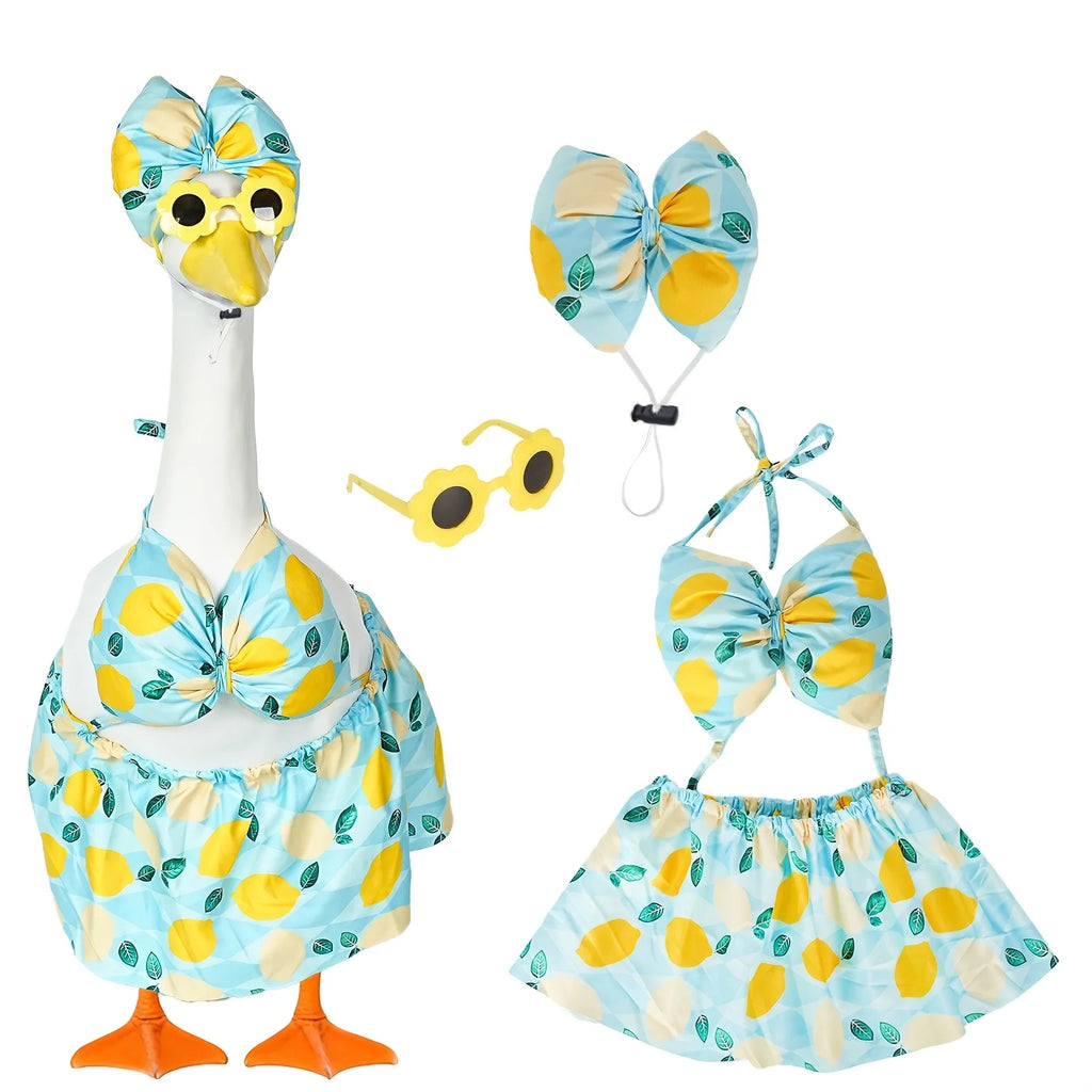 Bikini Porch Goose Outfits with Sunglasses & Swimming Tube for 23" Summer Goose Costume Garden Patio Statue Decor Qme