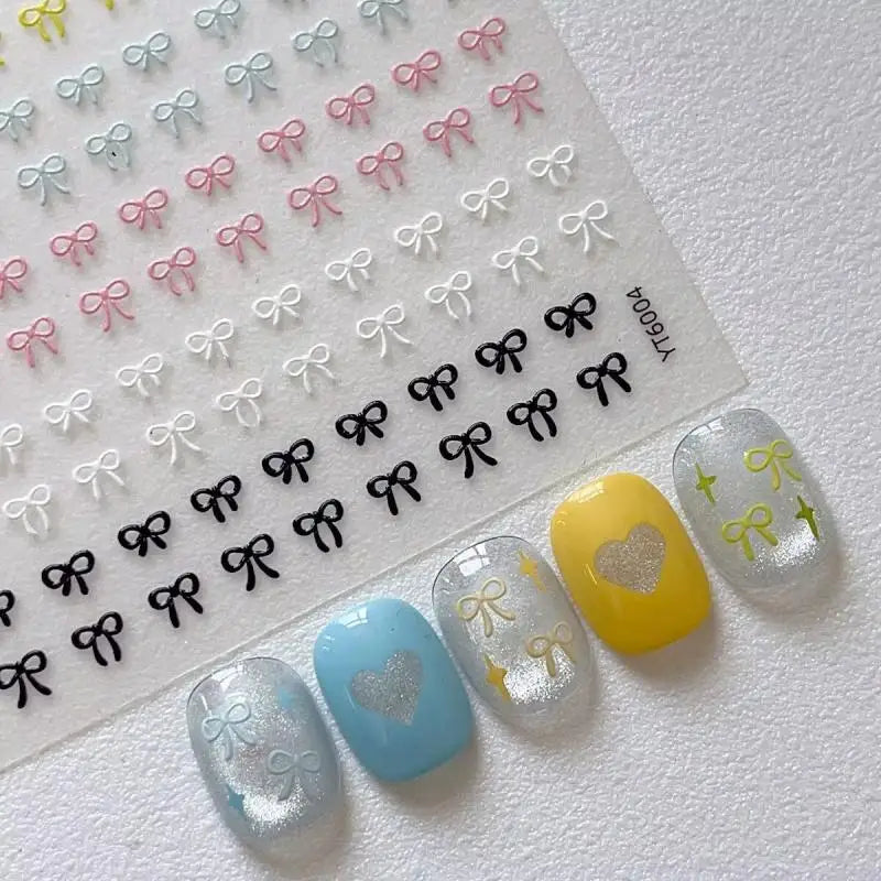 1 Sheet Mixed Bow Relief Cute Bowknot Nail Charms Manicure Decoration Qme