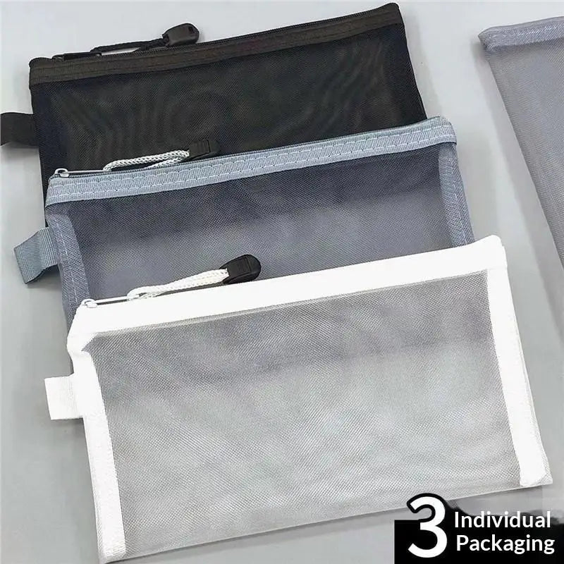Mesh Pencil Case Large Capacity Multiuse Nylon Zip Storage Bag Qme Default Title