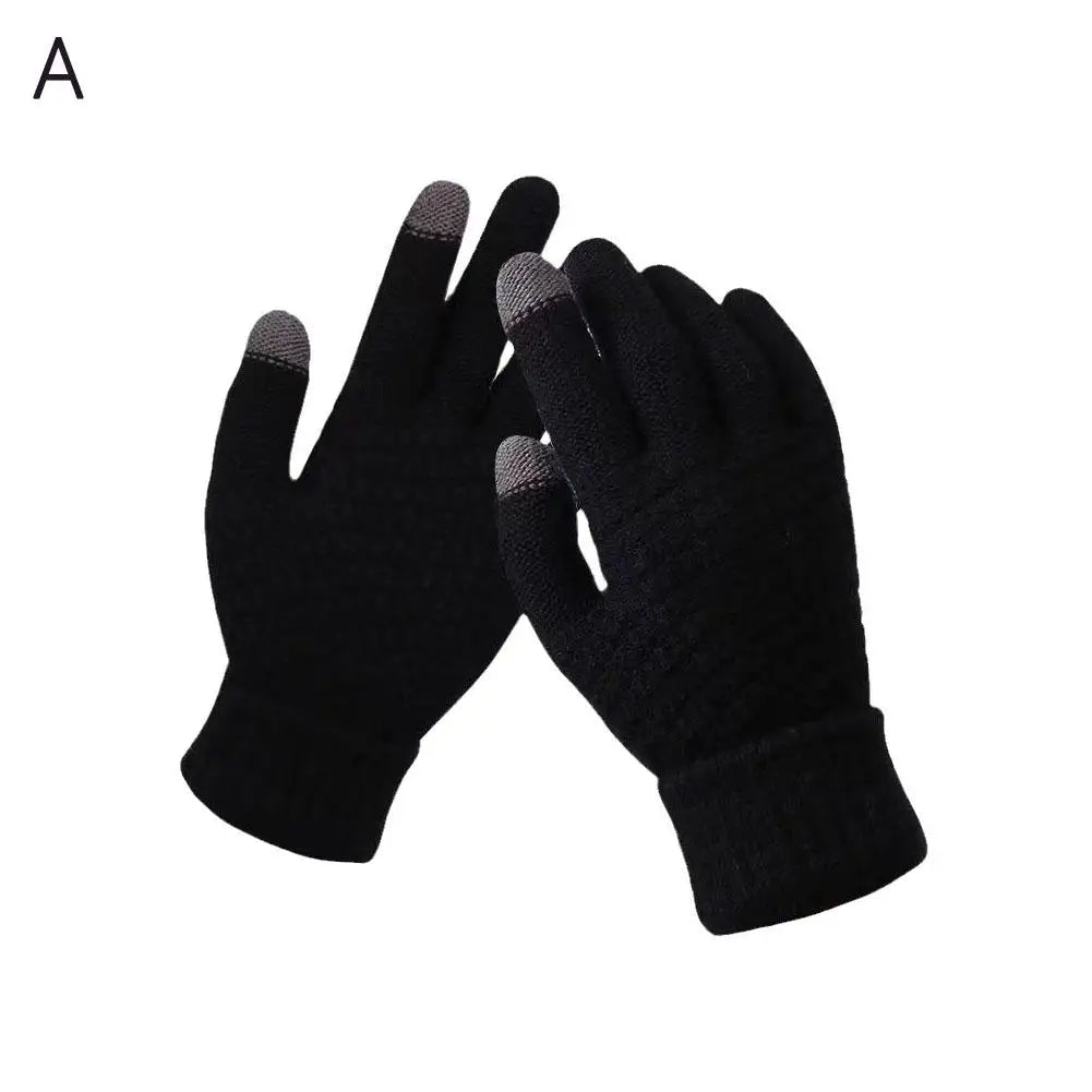 1Pair Women Gloves Knitted Solid Autumn Winter Hand Warmer Thicken Lining Skiing Short Wrist Female Full Fingered Mittens Qme Black