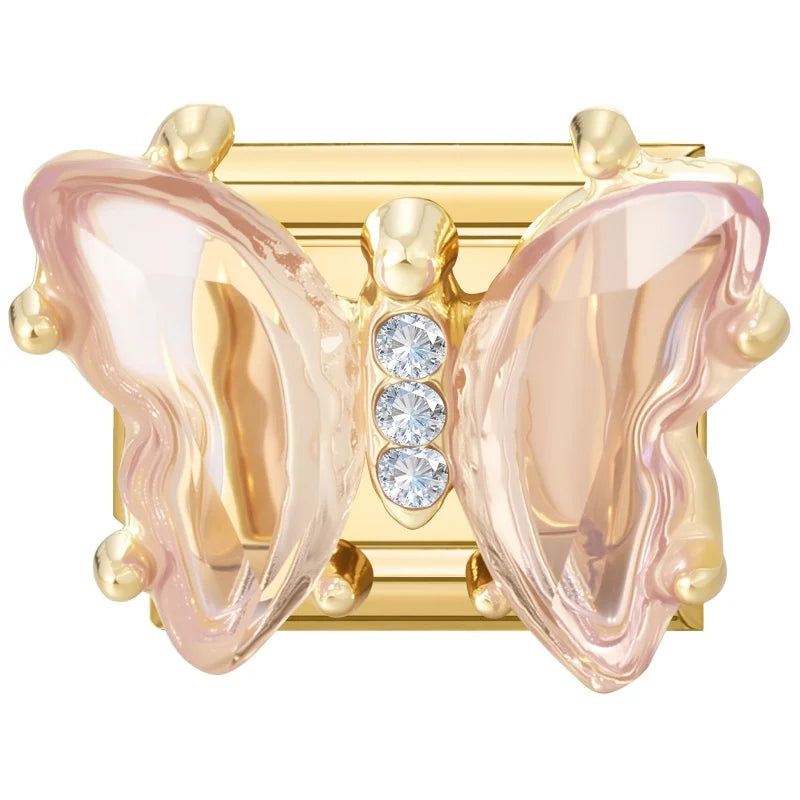 2026 Colorful Garland Flower Bird Luxury Pearl Zircon Gold Color Italian Link Fit 9mm Stainless Steel Charm Jewelry DIY Bracelet Qme Style 23