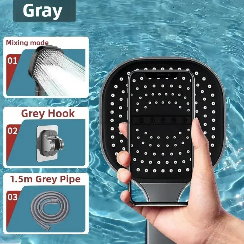 3-Modes High Pressure Shower Head Water Saving Shower Heads Adjustable Water Massage Sprayer Home Bathroom Accessories Qme Grey Set