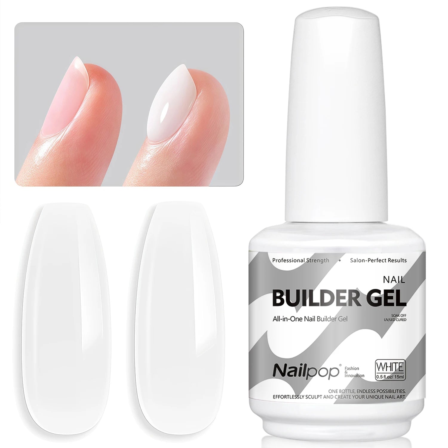 Nailpop 7-in-1 Builder Nail Gel Fast Building Polish Clear White Pink Qme Builder Gel WHITE